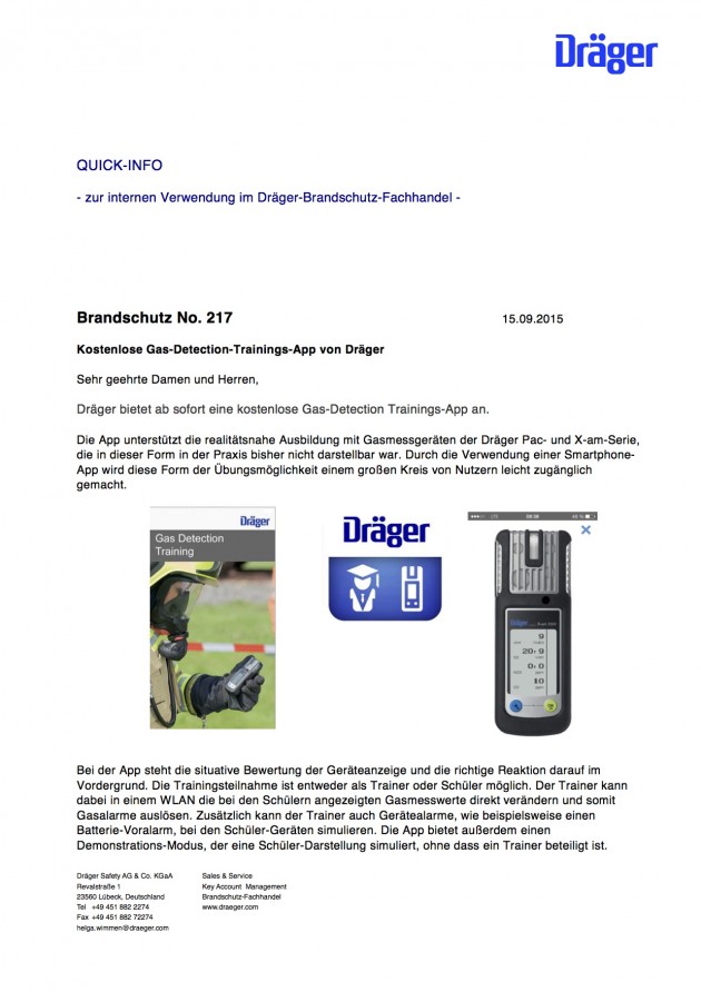 Kostenlose DrägerGasDetectionApp Bastian GmbH Feuerwehrtechnik
